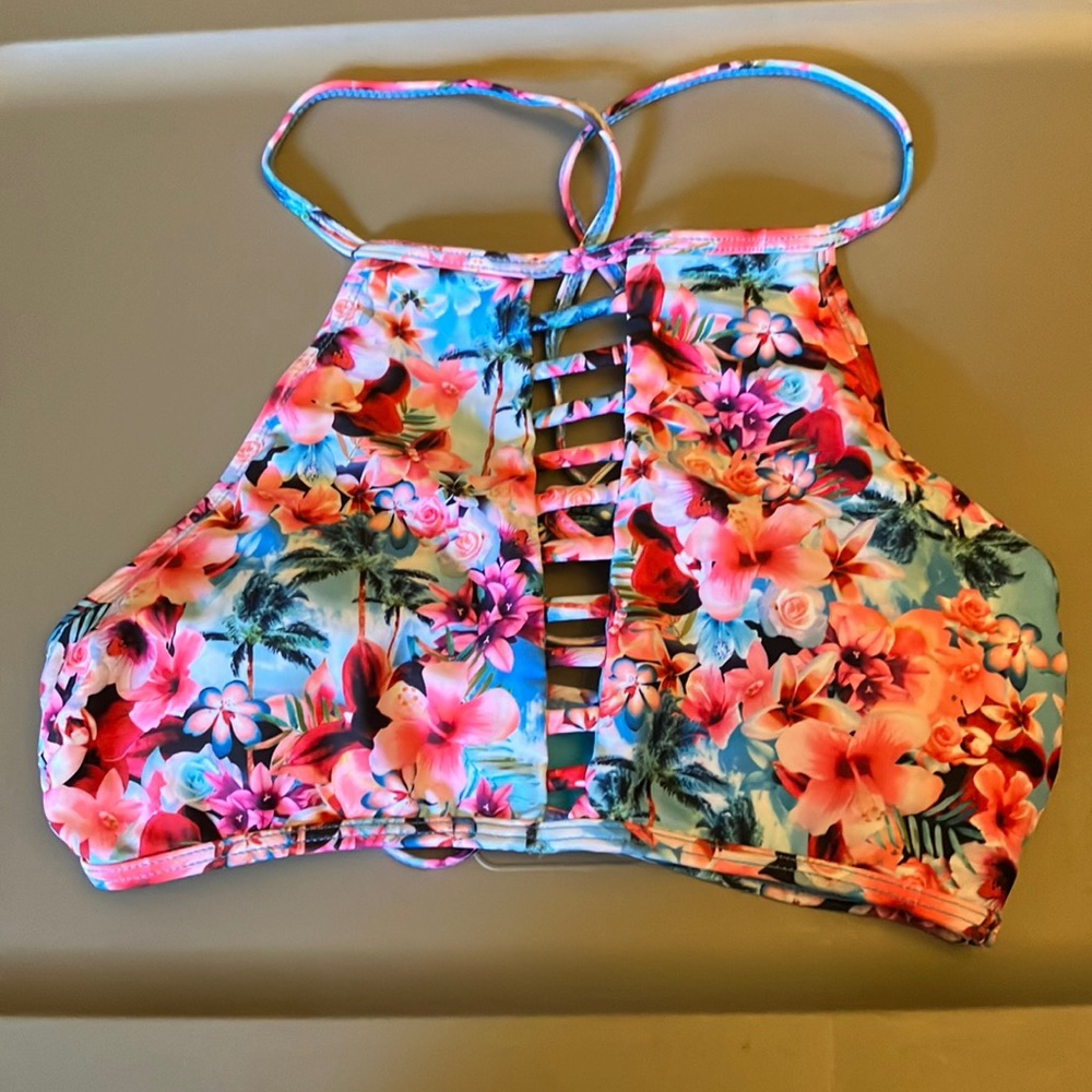 Women’s Swim Suit Tie Back Top, Pink and Blue, Size M (7-9)